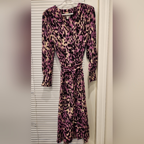 Marks & Spencer Maxi Shirt Dress, Mauve Leopard Print, Size US 8 - Picture 1 of 12